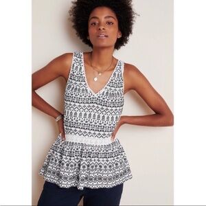 ANTHROPOLOGIE Maeve Cammie Embroidered Peplum‎ Top Crochet Details size Small